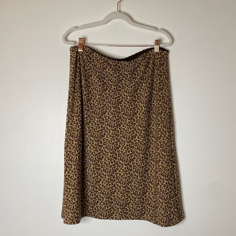 VINTAGE GAP Leopard Print Tan Wool Blend Pull On Pencil Skirt Size Large